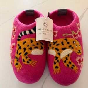 French Knot Pink Leopard Slippers